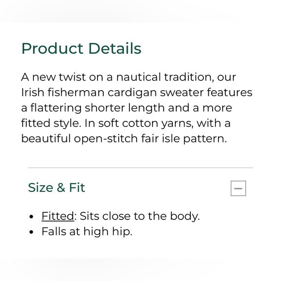 L.L Bean NWT Signature Cotton Fisherman Sweater, Short Cardigan Fair Isle Small - Picture 7 of 9